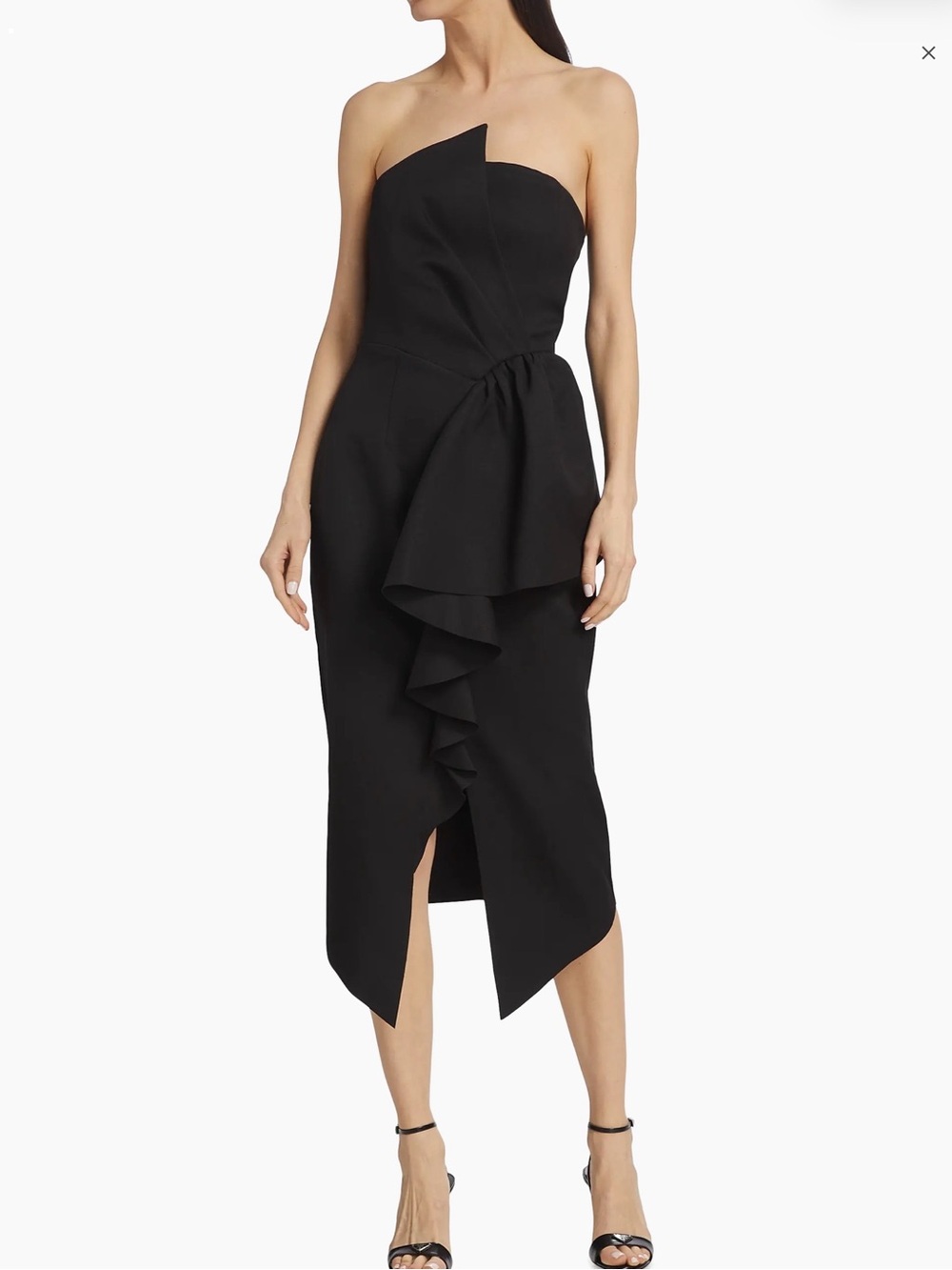 Elliatt Strapless Black Ruffle-Detail Midi Dress